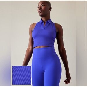 Athleta Aurora Seamless Blue‎ Crop Polo Tank Collared Sleeveless Size S -NWOT